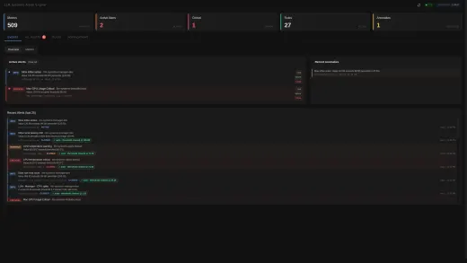 Alarm engine: live alerts, anomalies, and the alert timeline thumbnail